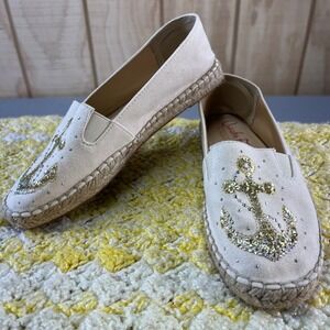 Quacker Factory Jeanne Bice QK-DAMIE Anchor Sequin‎ Espadrille Flats Cream 6M/36